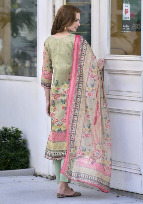 Green Silk Blend Printed Kurta Set