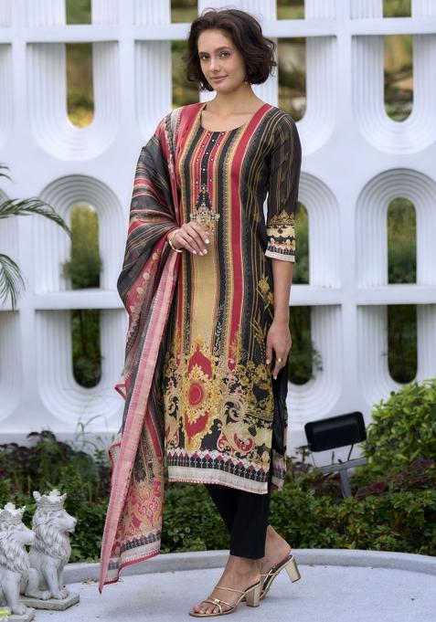 Multi Silk Blend Printed Kurta Set