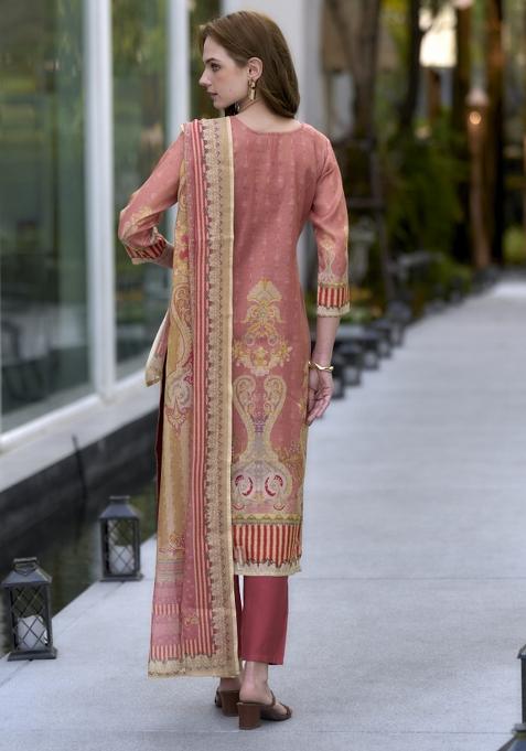 Peach Silk Blend Printed Kurta Set