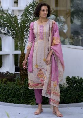 Pink Silk Blend Printed Kurta Set