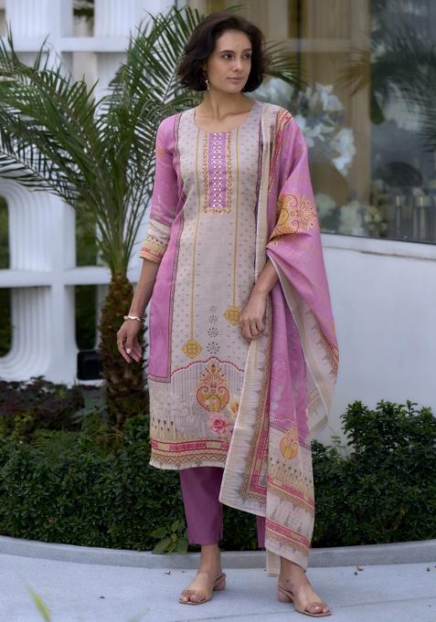 Pink Silk Blend Printed Kurta Set