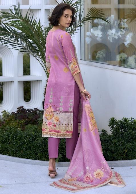 Pink Silk Blend Printed Kurta Set