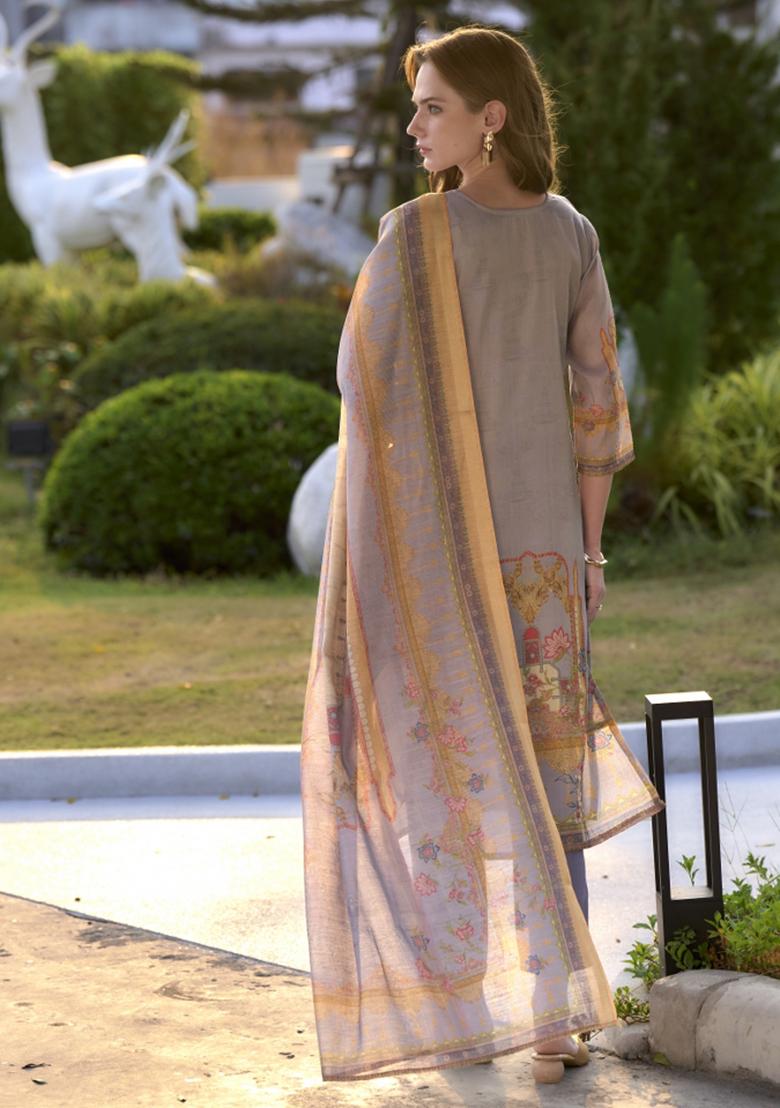 Purple Silk Blend Printed Kurta Set