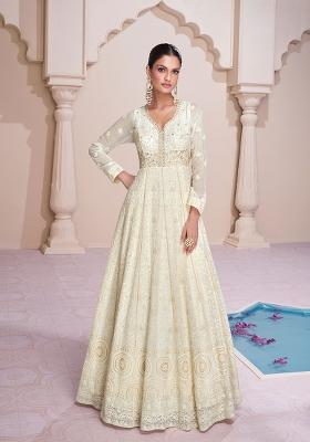 Off White Embroidered Georgette Anarkali Kurta