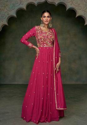 Pink Embroidered Art Silk Anarkali Set With Dupatta