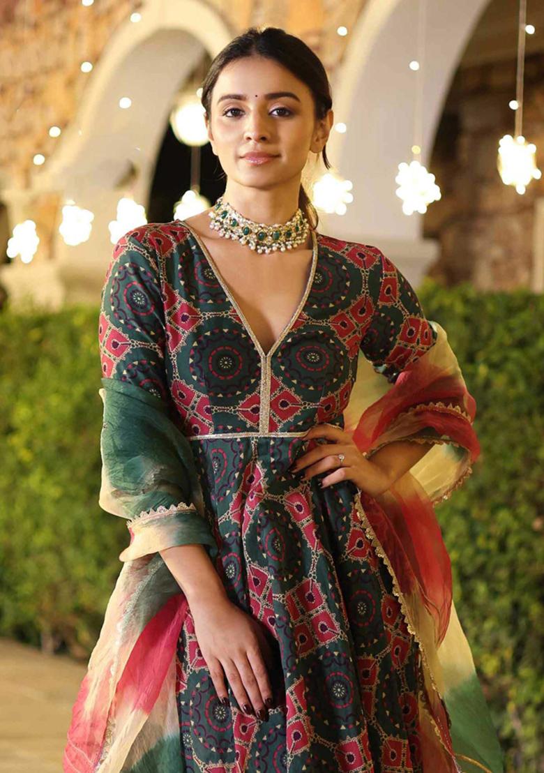 Multi Embroidered Muslin Anarkali Set With Dupatta