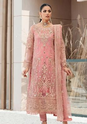 Pink Embroidered Organza Salwar Kameez With Dupatta
