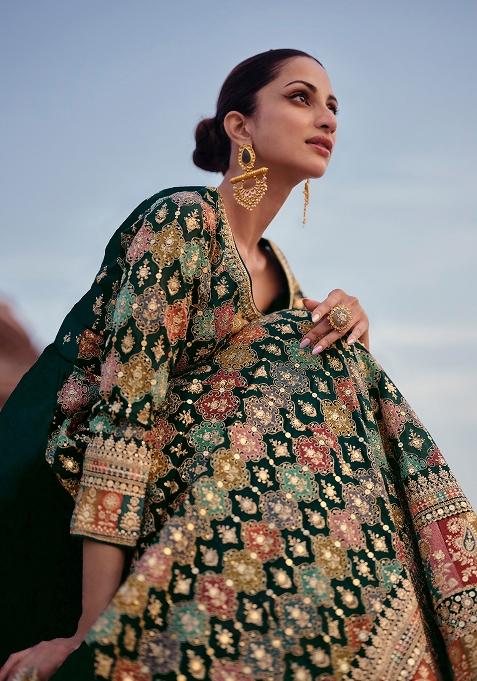 Green Embroidered Georgette Anarkali Set With Dupatta