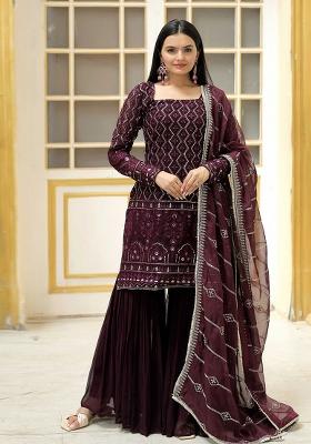 White And Blue Printed Viscose Salwar Kameez With Dupatta