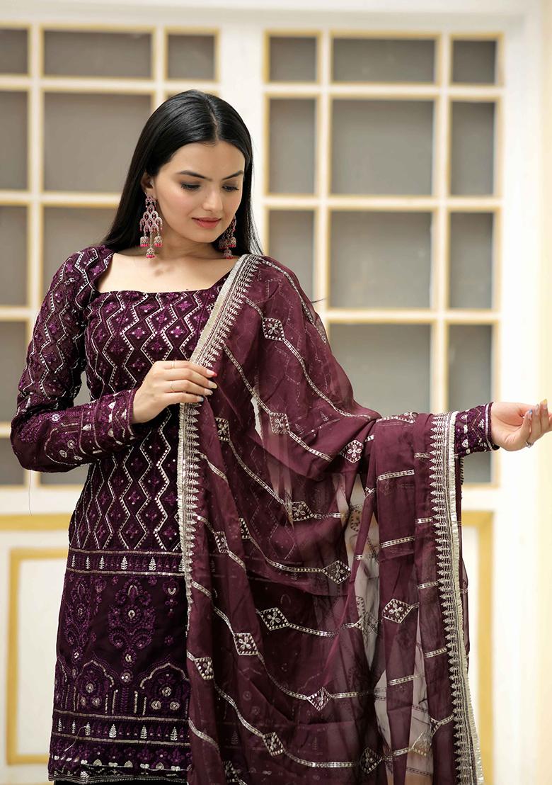 White And Blue Printed Viscose Salwar Kameez With Dupatta