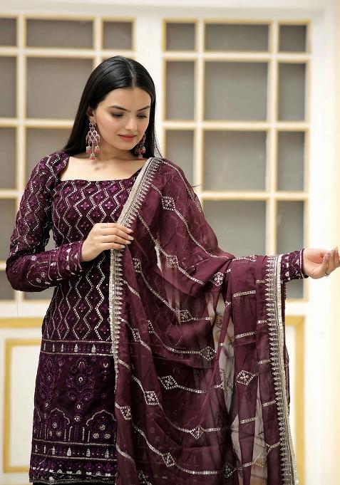 White And Blue Printed Viscose Salwar Kameez With Dupatta