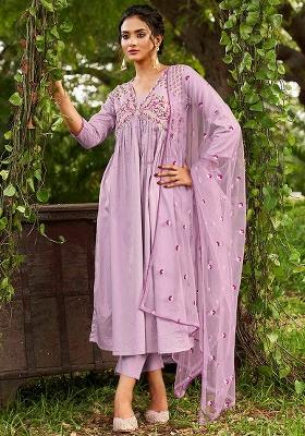 Purple Silk Embroidered Salwar Kameez With Dupptta