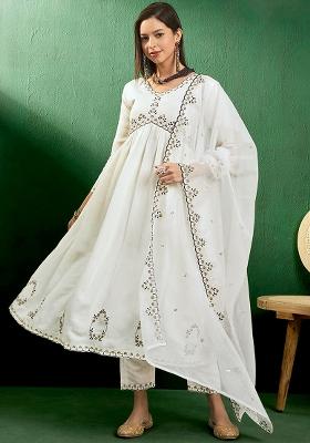Off White Silk Embroidered Salwar Kameez With Dupptta