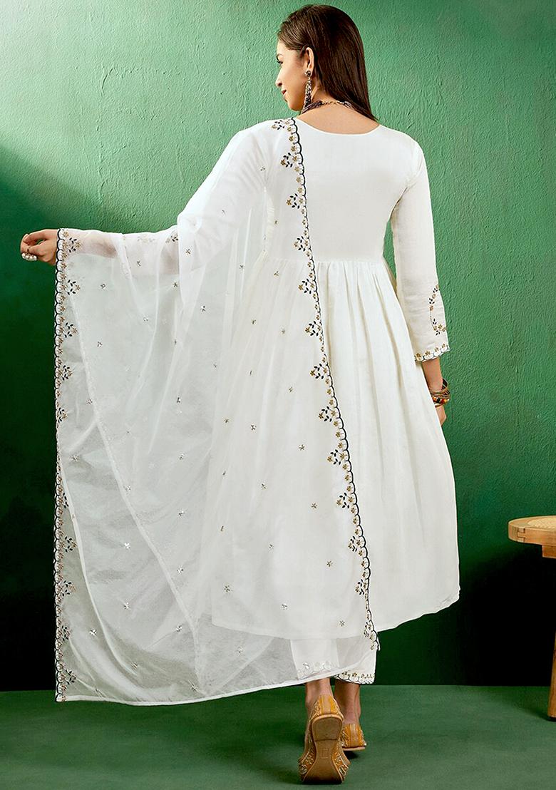Off White Silk Embroidered Salwar Kameez With Dupptta