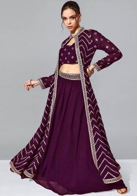 Purple Georgette Sequin Embroidered Lehenga Set