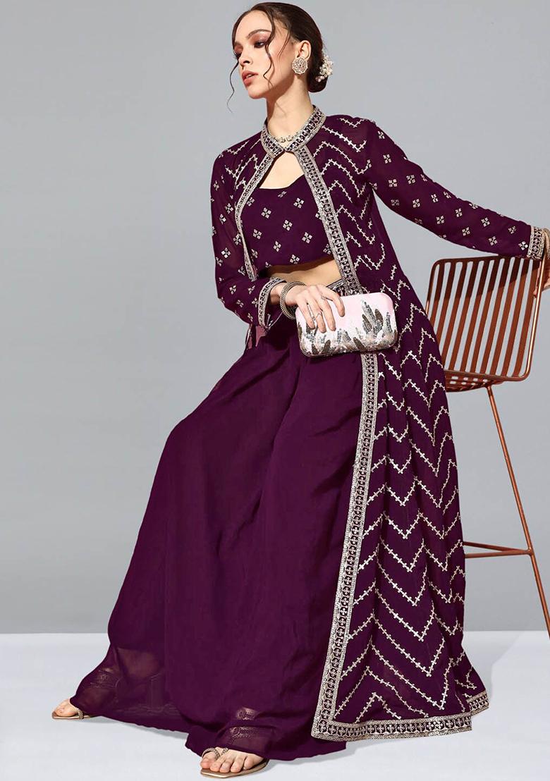 Purple Georgette Sequin Embroidered Lehenga Set