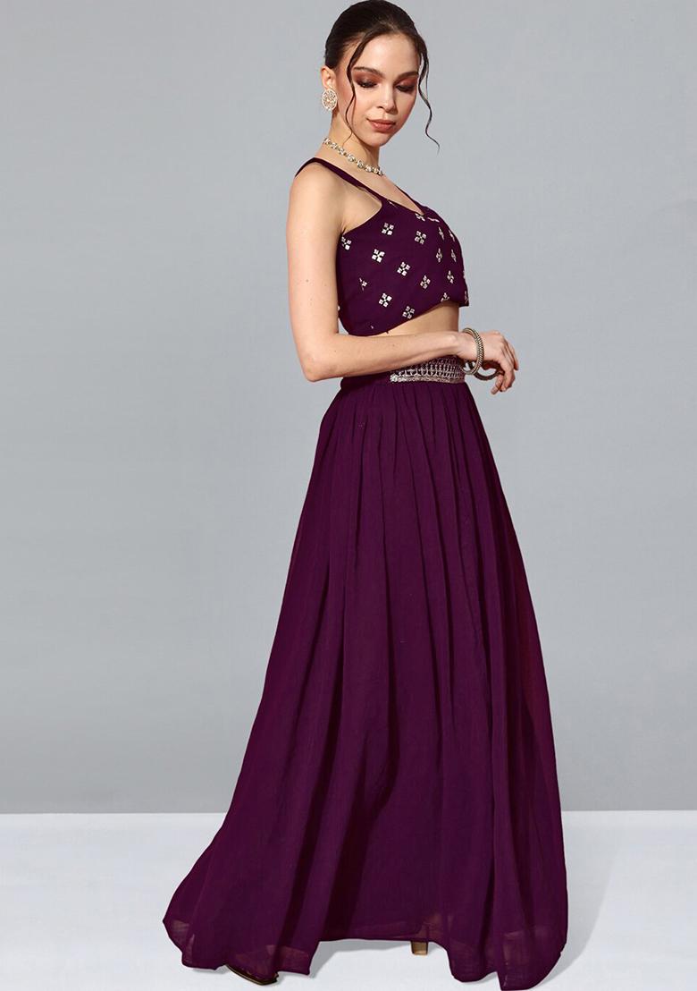 Purple Georgette Sequin Embroidered Lehenga Set