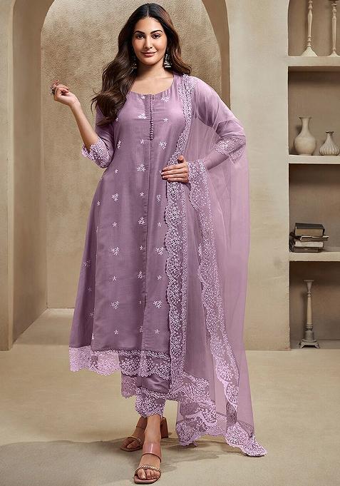 Purple Silk Embroidered Salwar Kameez With Dupptta