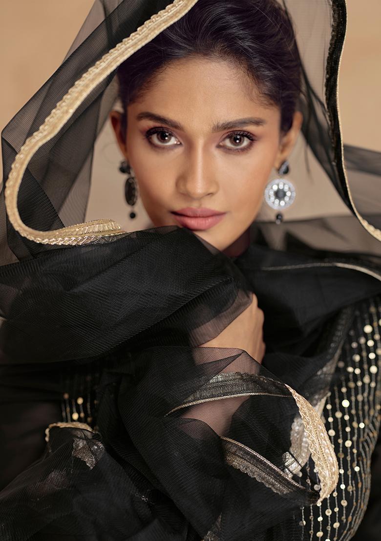 Black Georgette Sequin Embroidered Salwar Kameez With Dupptta