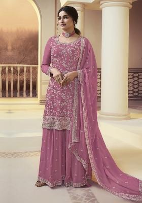 Light Pink Silk Sequin Embroidered Salwar Kameez With Dupptta