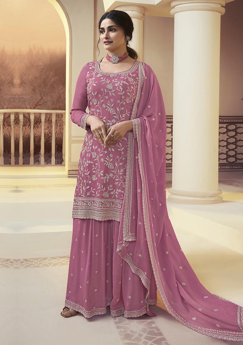 Light Pink Silk Sequin Embroidered Salwar Kameez With Dupptta