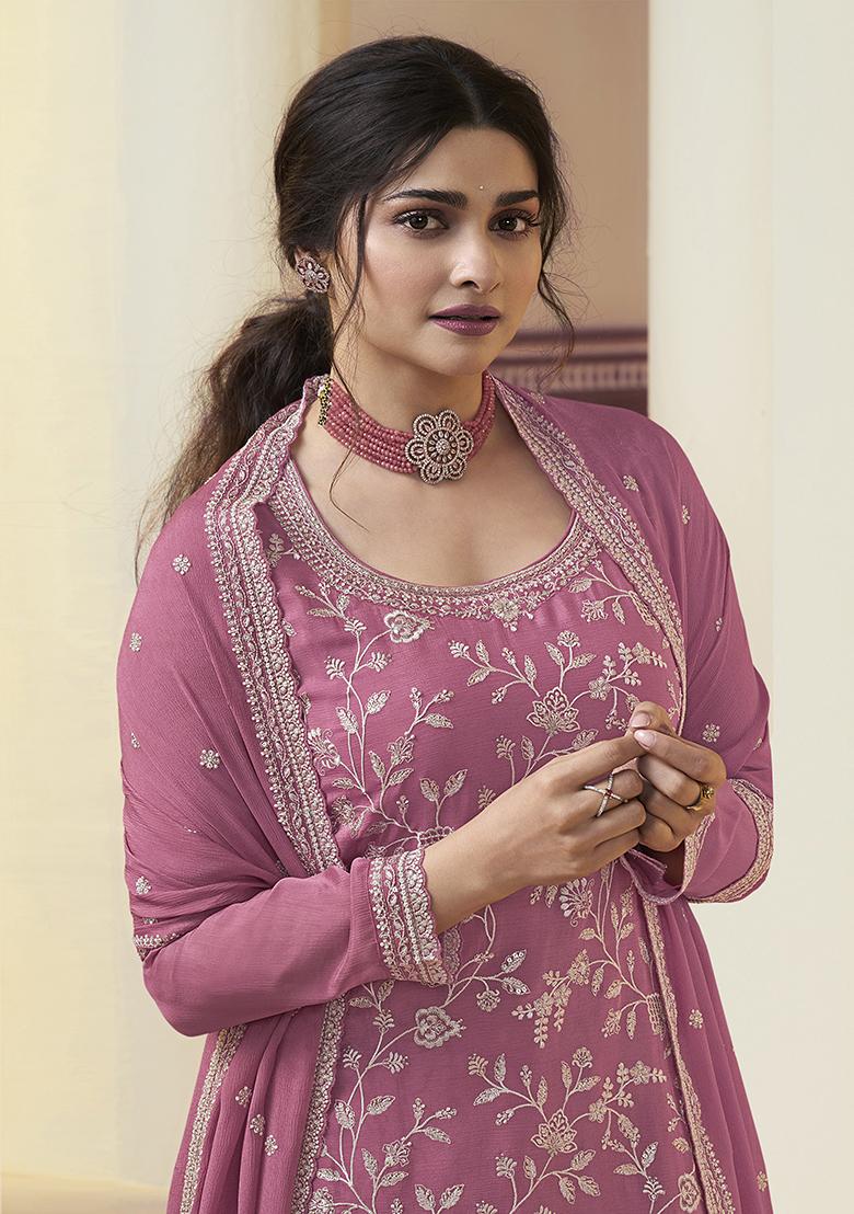 Light Pink Silk Sequin Embroidered Salwar Kameez With Dupptta