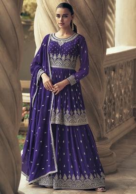 Purple Georgette Embroidered Salwar Kameez With Dupptta