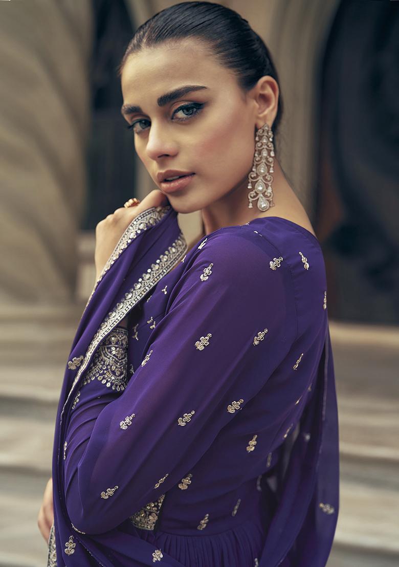 Purple Georgette Embroidered Salwar Kameez With Dupptta