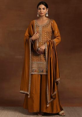 Mustard Silk Sequin Embroidered Salwar Kameez With Dupptta