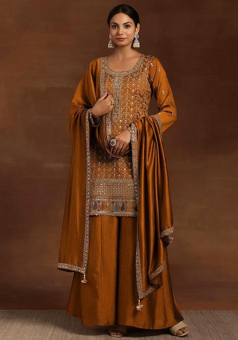 Mustard Silk Sequin Embroidered Salwar Kameez With Dupptta