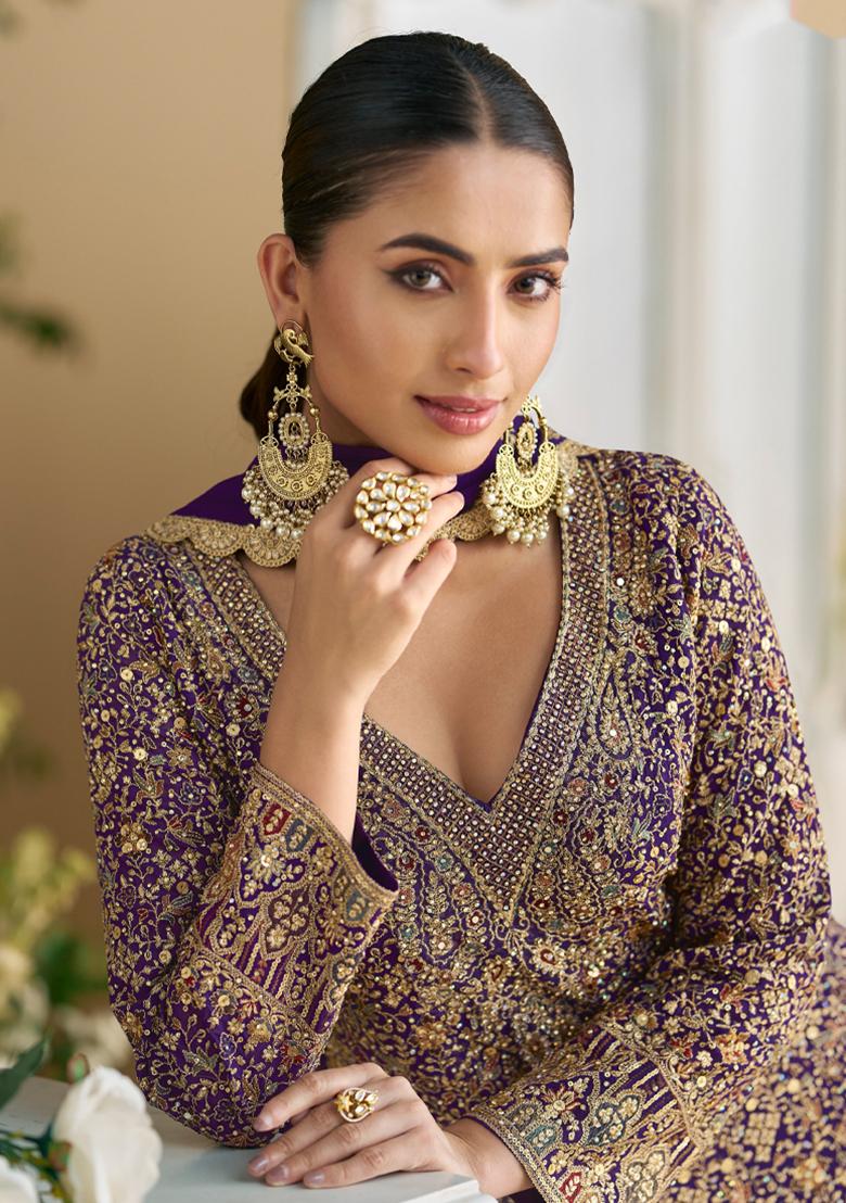 Purple Georgette Sequin Embroidered Salwar Kameez With Dupptta