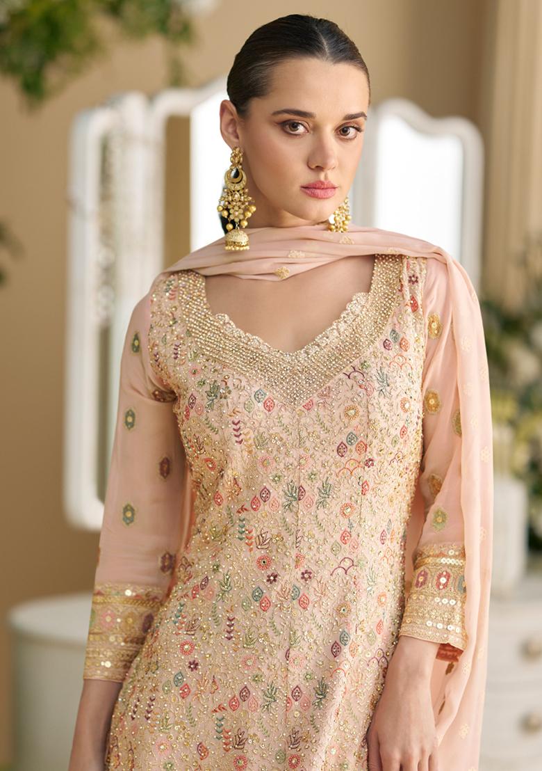 Pink Georgette Sequin Embroidered Salwar Kameez With Dupptta