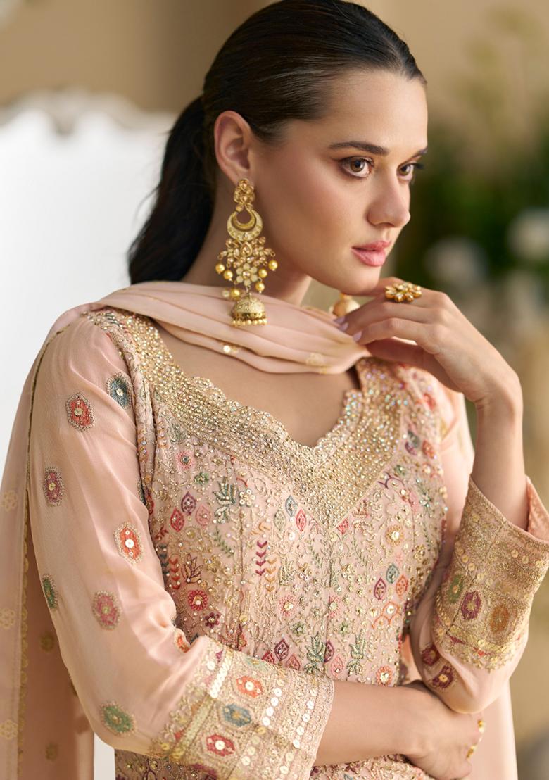 Pink Georgette Sequin Embroidered Salwar Kameez With Dupptta