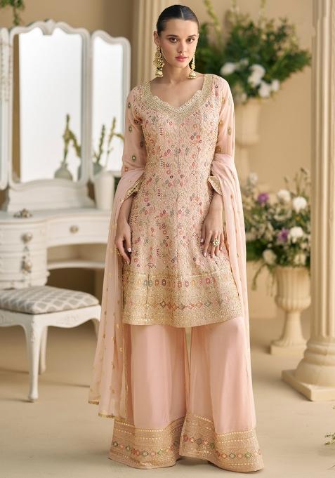 Pink Georgette Sequin Embroidered Salwar Kameez With Dupptta