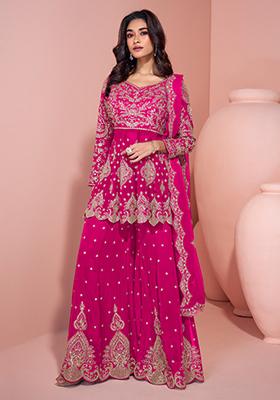 Pink Georgette Sequin Embroidered Salwar Kameez With Dupptta