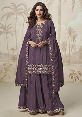 Lilac Silk Embroidered Salwar Kameez With Dupptta
