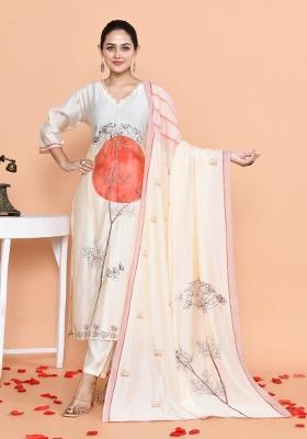 White Embroidered Muslin Salwar Kameez With Dupatta