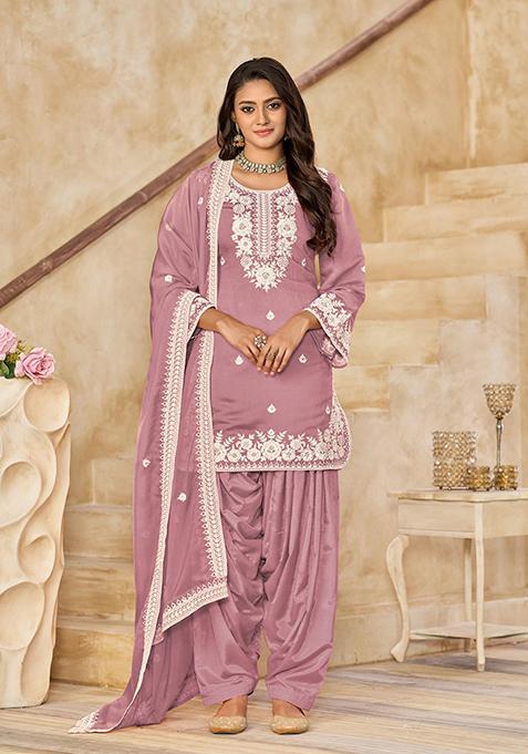 Pink Silk Embroidered Salwar Kameez With Dupptta