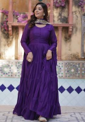 Purple Georgette Sequin Embroidered Anarkali Set With Dupatta