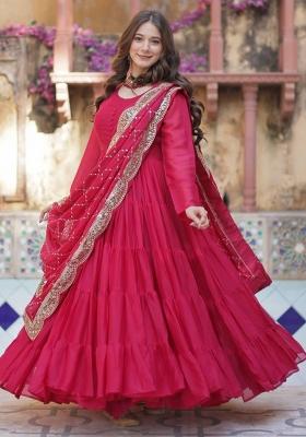 Pink Georgette Sequin Embroidered Anarkali Set With Dupatta
