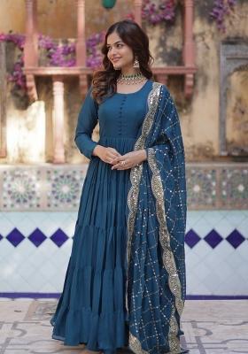 Blue Georgette Sequin Embroidered Anarkali Set With Dupatta
