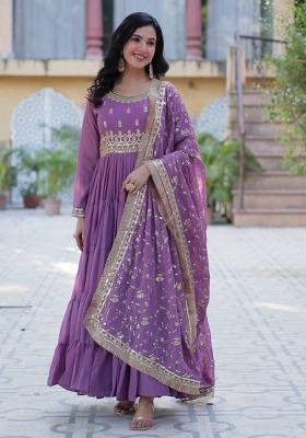 Pink Georgette Sequin Embroidered Anarkali Set With Dupatta