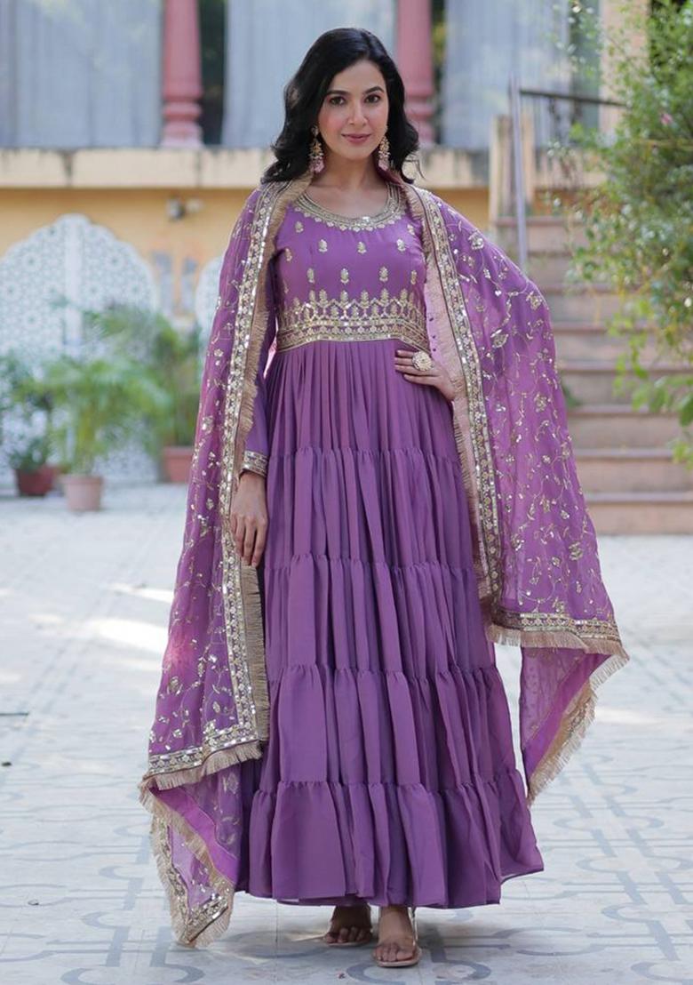 Pink Georgette Sequin Embroidered Anarkali Set With Dupatta