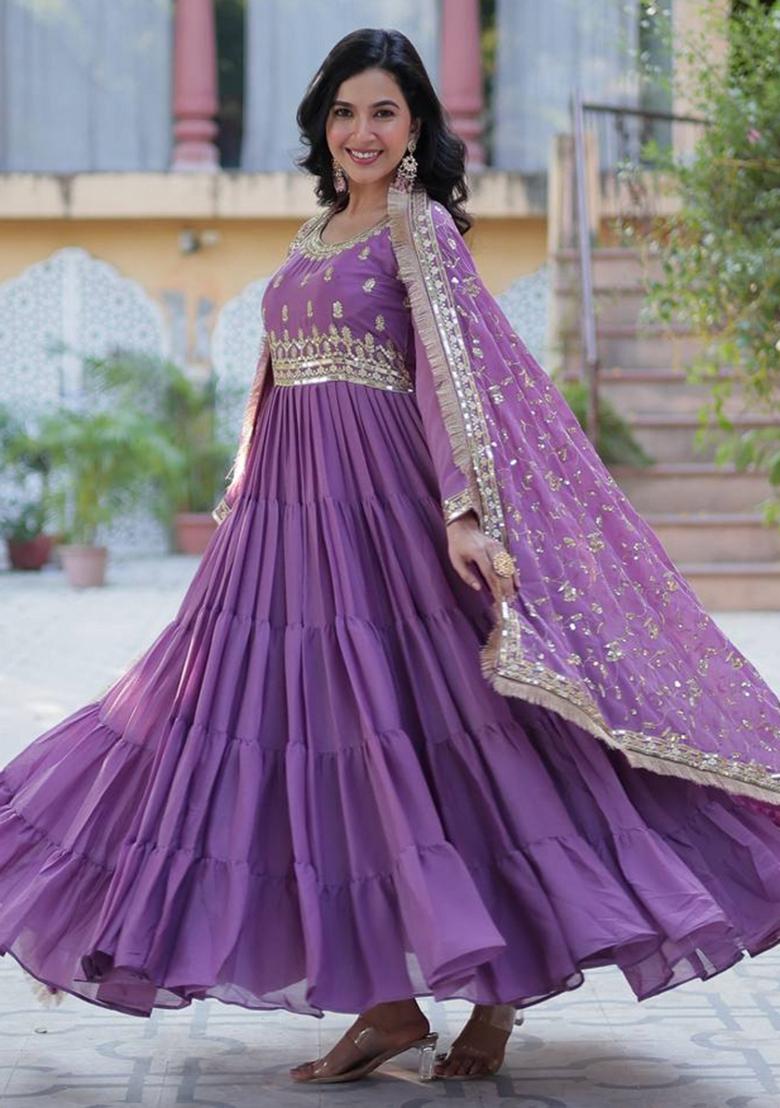 Pink Georgette Sequin Embroidered Anarkali Set With Dupatta