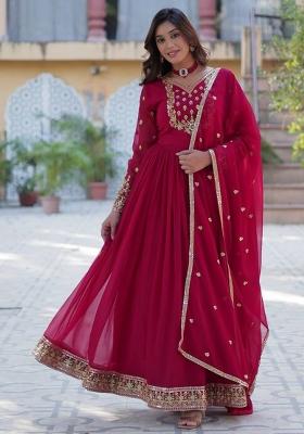 Pink Georgette Sequin Embroidered Anarkali Set With Dupatta