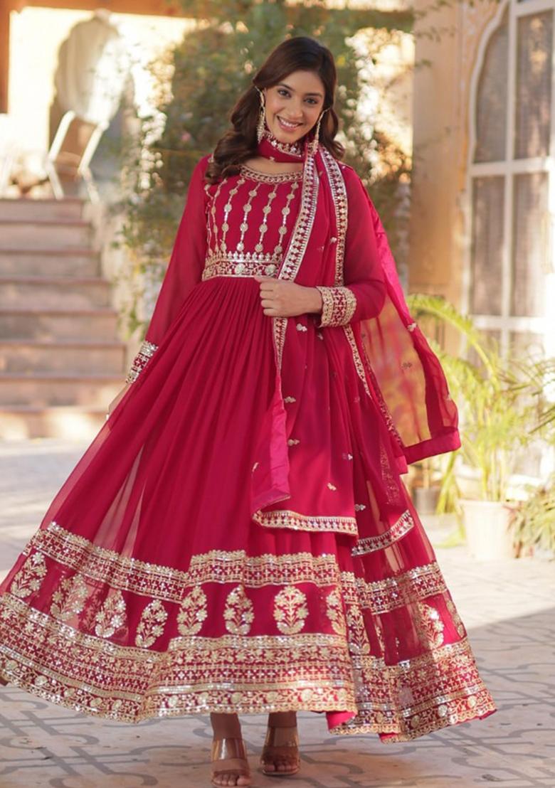 Pink Poly Blend Sequin Embroidered Salwar Kameez With Dupptta