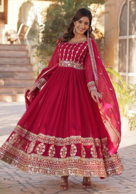 Pink Poly Blend Sequin Embroidered Salwar Kameez With Dupptta