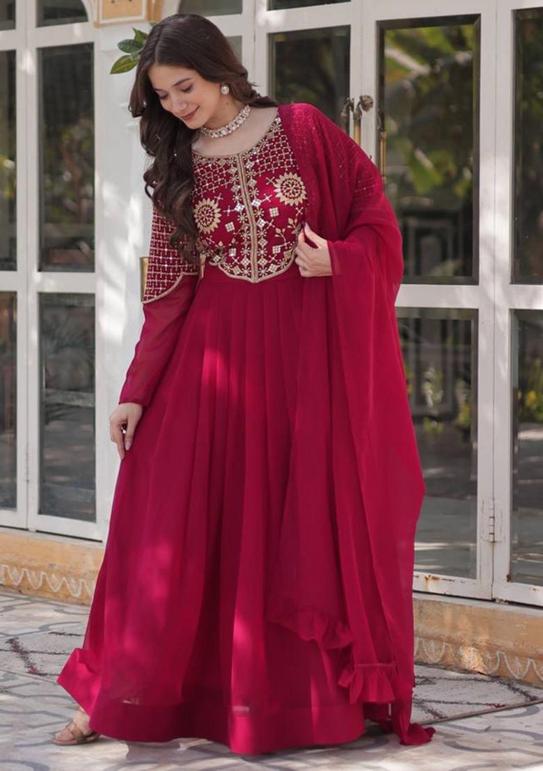 Pink Georgette Embroidered Anarkali Set With Dupatta