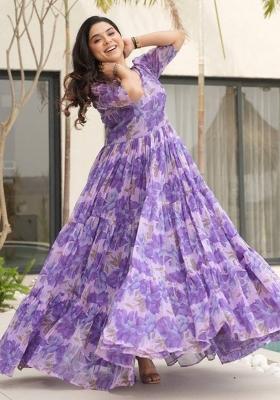 Purple Georgette Printed Anarkali