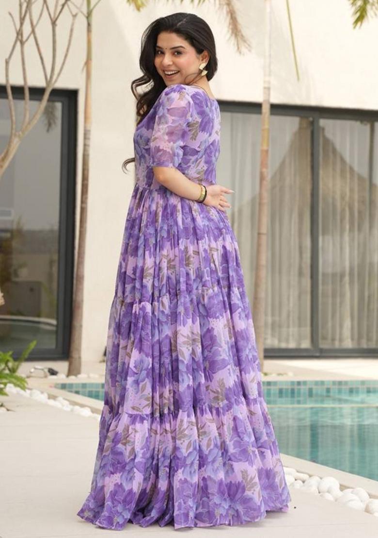 Purple Georgette Printed Anarkali